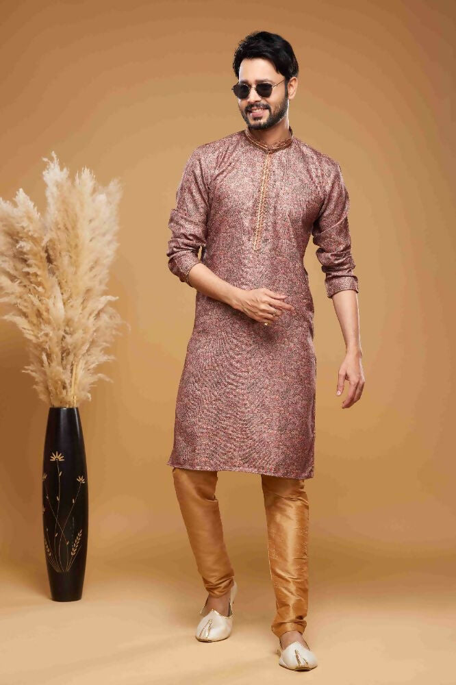 Raivat Ethnic Art Silk Digital Print Pintux Work Kurta Pajama In Onion Pink Colour | Grocsy