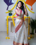DEIANA'S Beautiful Designer Golden zari Soft Lichi Silk Saree - White | Grocsy