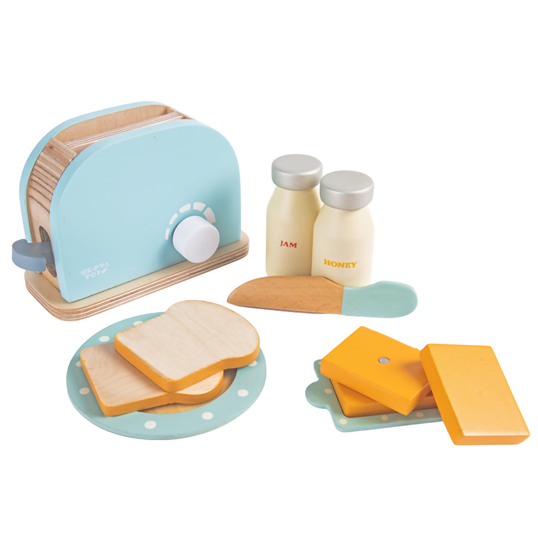 Nesta Toys Wooden Bread Pop-up Toaster (Blue), Kitchen Set Toy, Play Food, Pretend Play Toys for Kids (3+ Years) | Grocsy