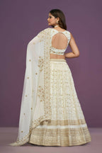 Zari Sequene Embroidery Wok Georgette White Lehenga Choli - Jihu Culture | Grocsy