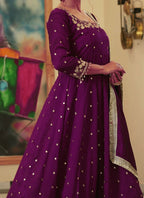 Teeya Creation Wine Color Pure Vichitra Silk Embroidery Work Party Wear Gown | Grocsy