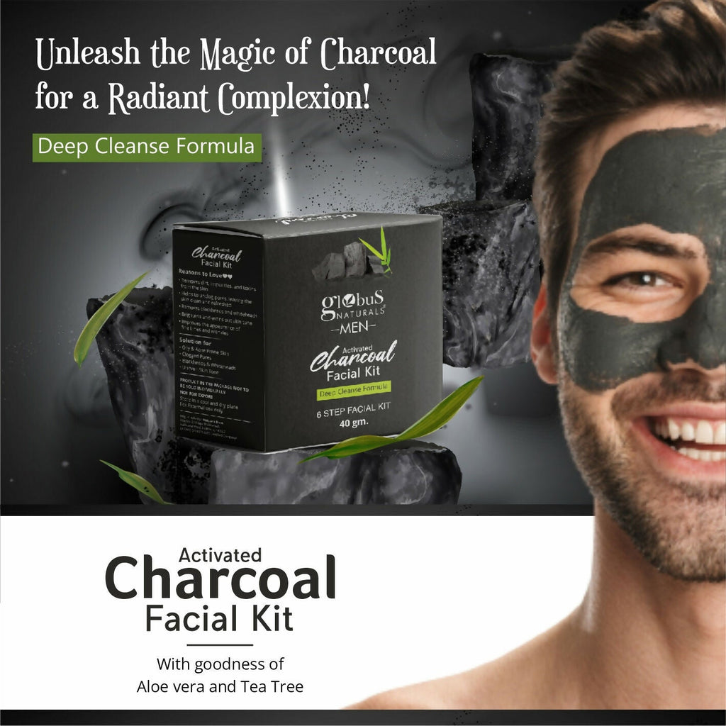 Globus Naturals Anti-Pollution Charcoal Men 6 Step Facial Kit | Grocsy
