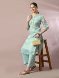 Myshka Women's Sea Green Solid Straight Party Kurta Set | Grocsy