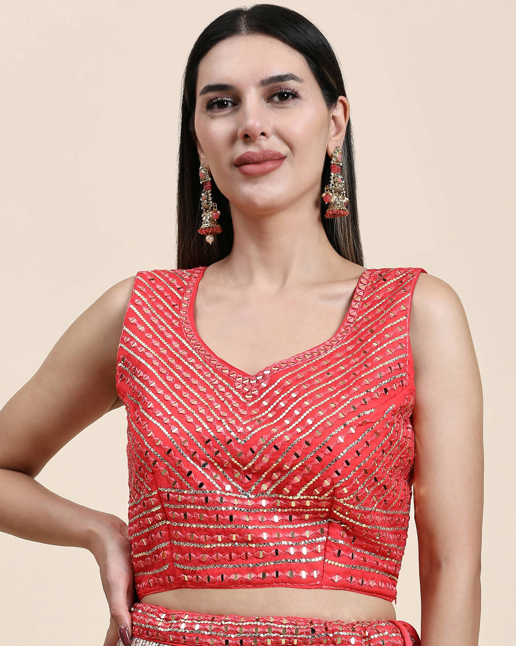 Red Organza Mirror With Coding Work Lehenga Choli with Dupatta - Tanya | Grocsy