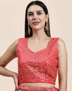 Red Organza Mirror With Coding Work Lehenga Choli with Dupatta - Tanya | Grocsy