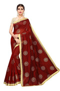 Vamika Chanderi Cotton Foil Print Maroon Saree (GOLDEN BIRD MAROON) | Grocsy
