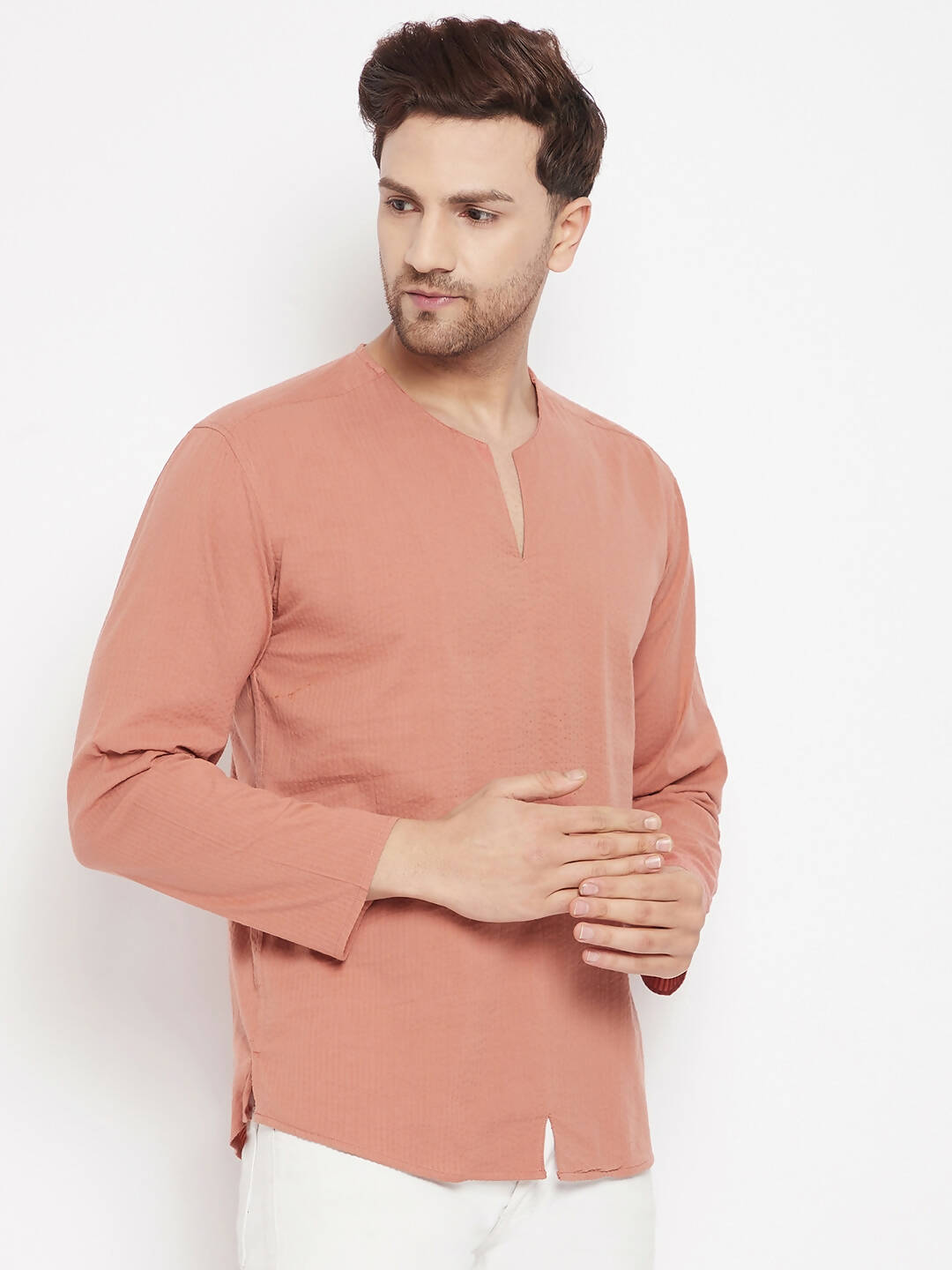 Even Apparels Brown Pure Cotton Men's Kurta With Slit Neckline | Grocsy