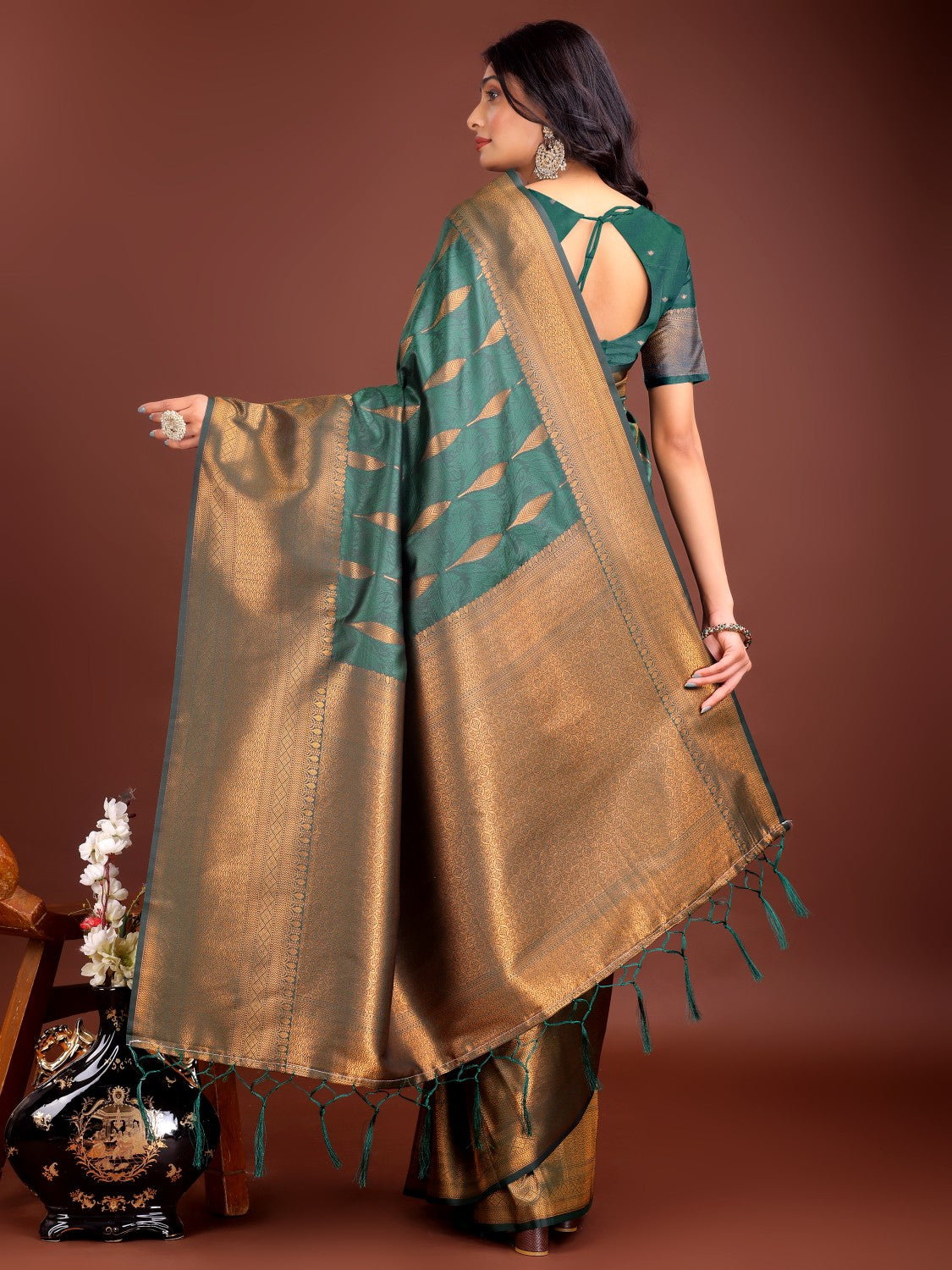 Anaita D Green Banarasi Silk Woven Saree With Blouse | Grocsy