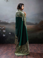 Anaita D Green Silk Blend Woven Saree With Blouse | Grocsy