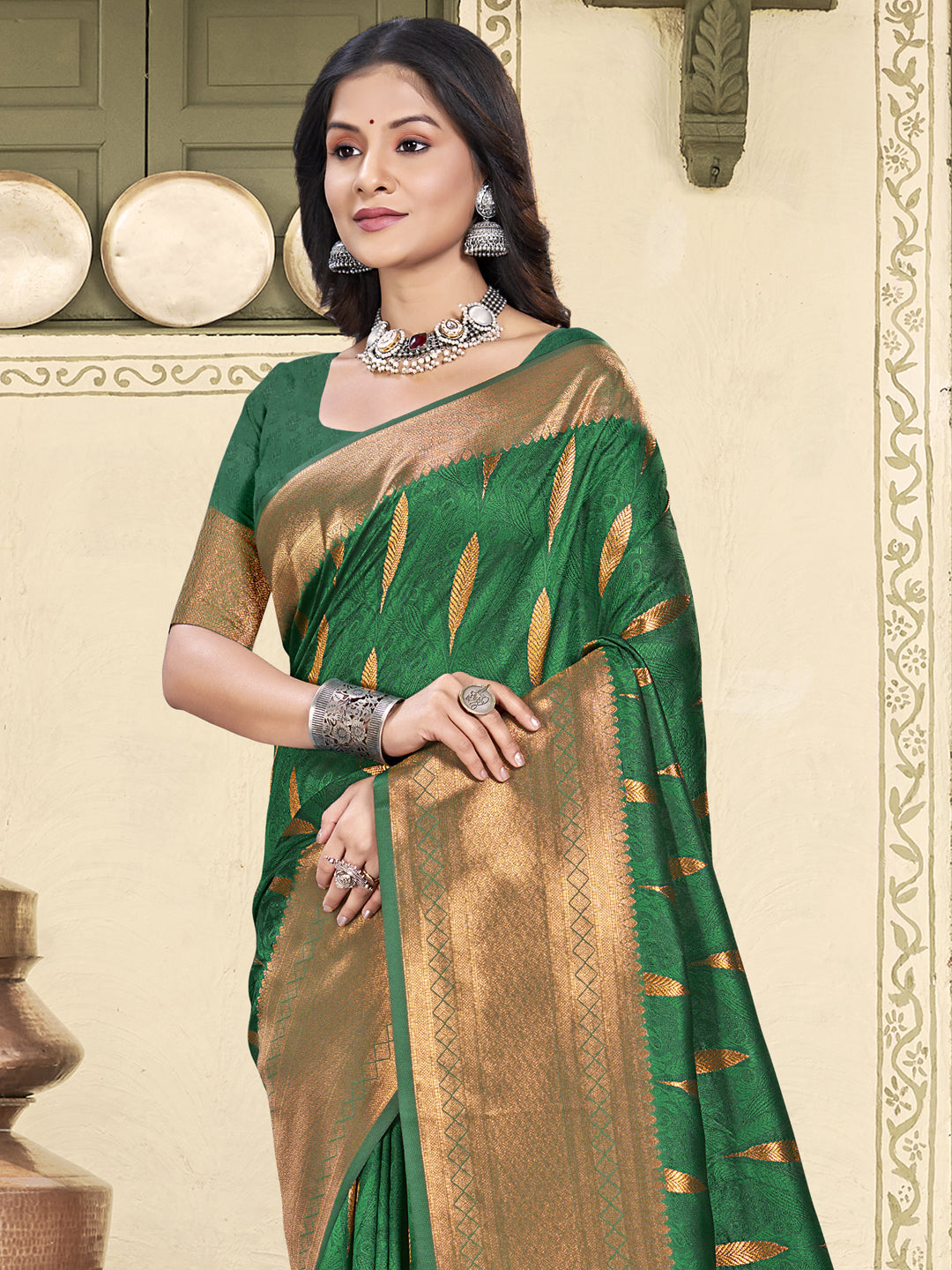 Anaita D Green Soft Silk Woven Saree With Blouse | Grocsy
