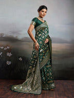 Anaita D Green Silk Blend Woven Saree With Blouse | Grocsy