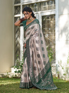 Anaita D Green Silk Blend Woven Saree With Blouse | Grocsy