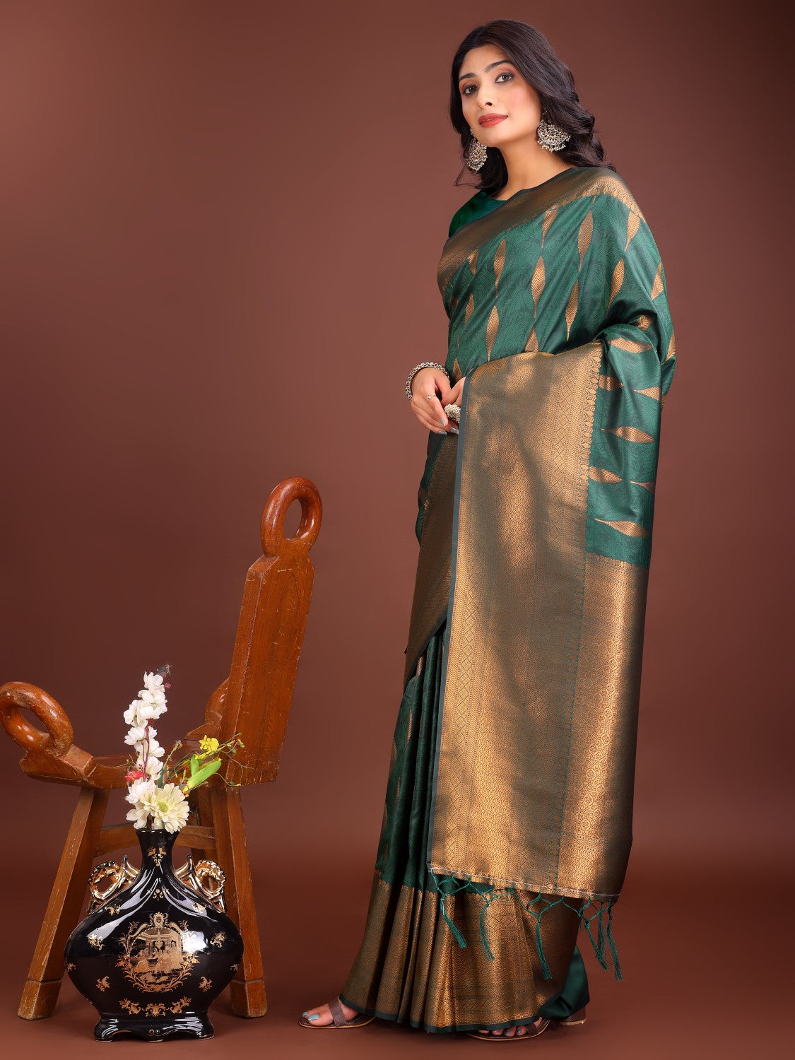 Anaita D Green Banarasi Silk Woven Saree With Blouse | Grocsy