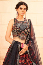 Maroon Faux Georgette Sequence work Lehenga Choli with Dupatta - Dhvani | Grocsy