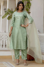 Vellora Pista Silk Blend Casual Suit with Elegant Thread Work | Grocsy