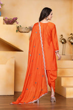 Teeya Creation Orange Color Chinon Silk Party Wear Punjabi Dhoti Suit | Grocsy
