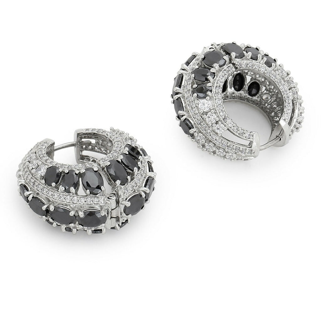 Black & Silver Diamond Hoops Earrings- Ruby Raang