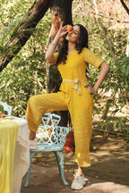 Juniper Women Mustard Rayon Flex Printed Straight Jumpsuit | Grocsy