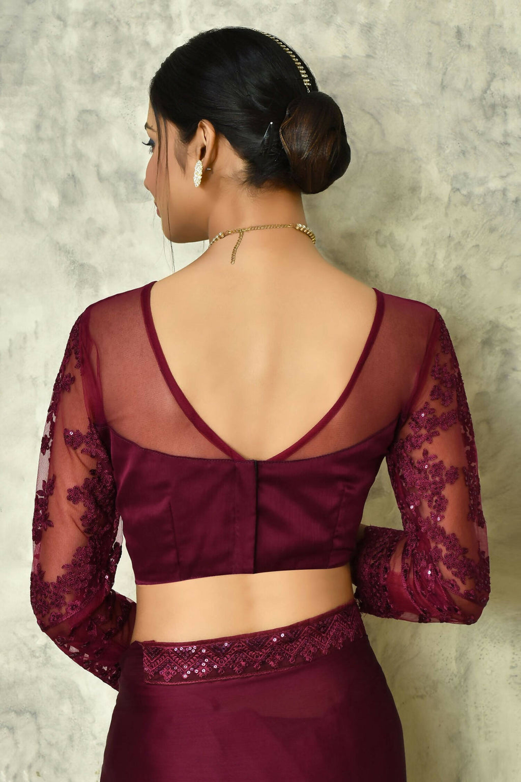 Wine Silk Solid Designer Saree with Blouse - Purvi | Grocsy