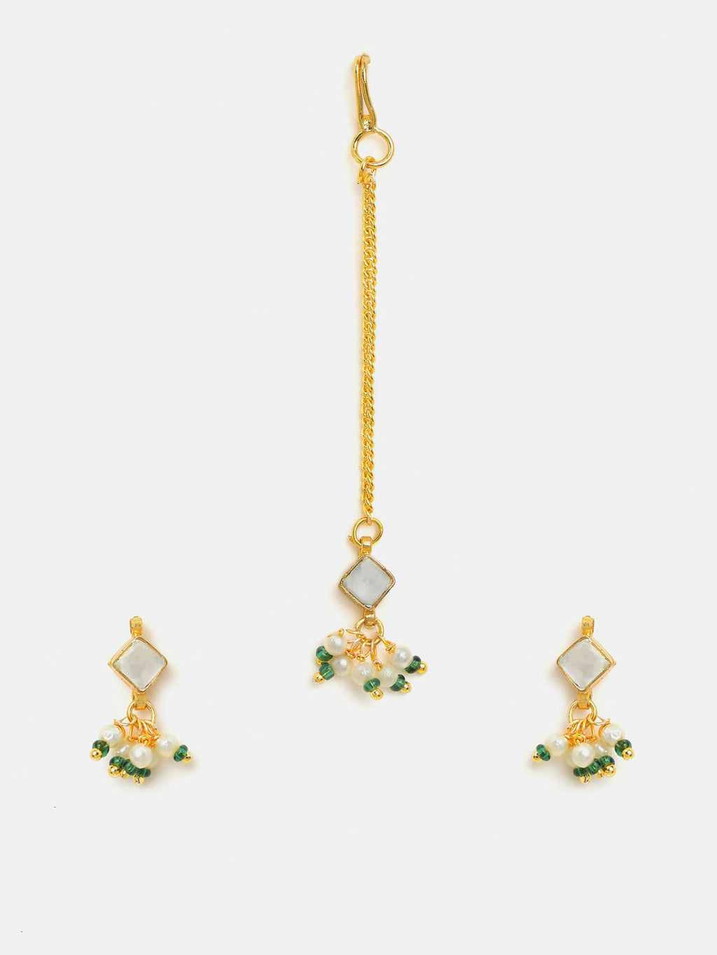Ruby Raang Double Color Drops Maang Tikka And Earrings Set | Grocsy