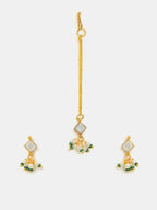Ruby Raang Double Color Drops Maang Tikka And Earrings Set | Grocsy