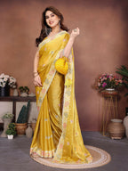 Teeya Creation New Womens Latest Party Wear Soft Chiffon Silk Saree-Yellow | Grocsy