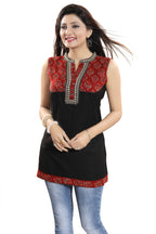 Snehal Creations Terrific Black Rayon Cotton Sleeveless Tunic Top | Grocsy