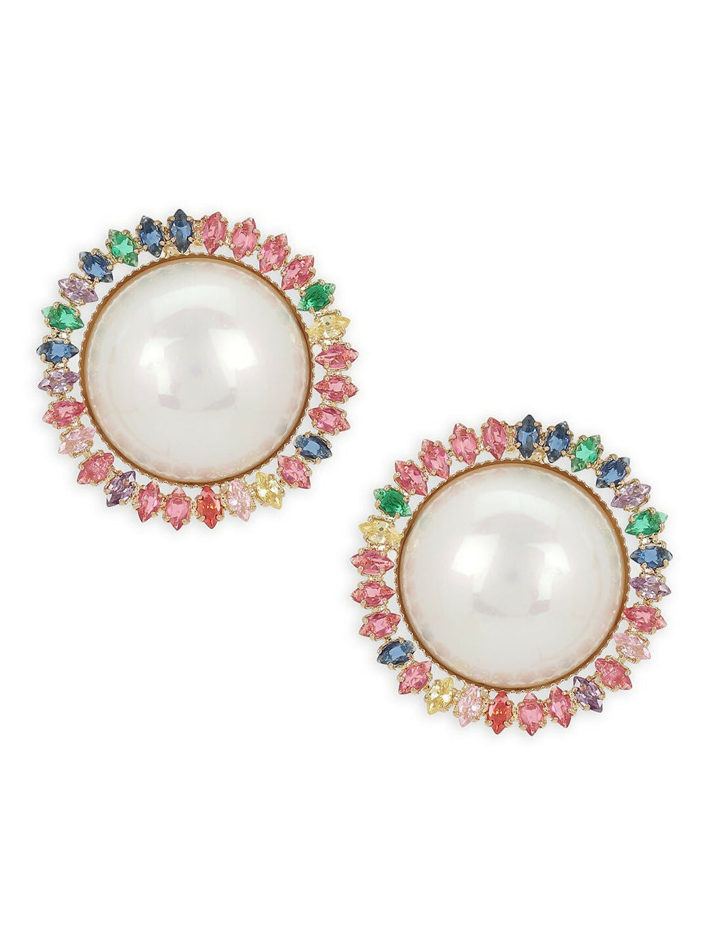 Pearl Studs with Multi Stones- Ruby Raang