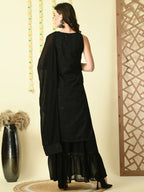 Myshka Women's Black Georgette Kurta & Skirt With Dupatta Party Sets | Grocsy