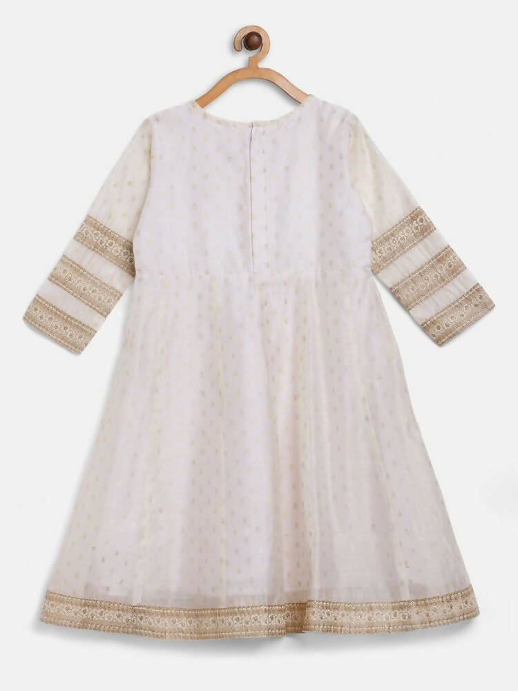 Ahalyaa Off White Chanderi Anarkali Kids Kurta With Dupatta For Girls | Grocsy