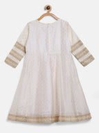 Ahalyaa Off White Chanderi Anarkali Kids Kurta With Dupatta For Girls | Grocsy