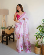 Vamsee Divisha White Organza Saree | Grocsy