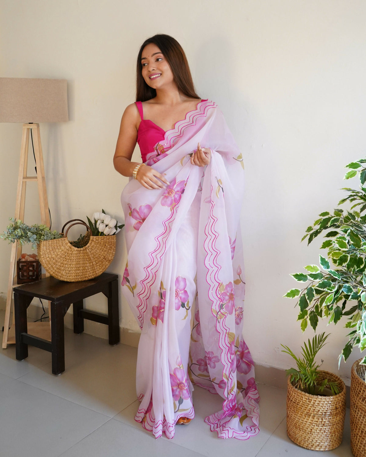 Vamsee Divisha White Organza Saree | Grocsy