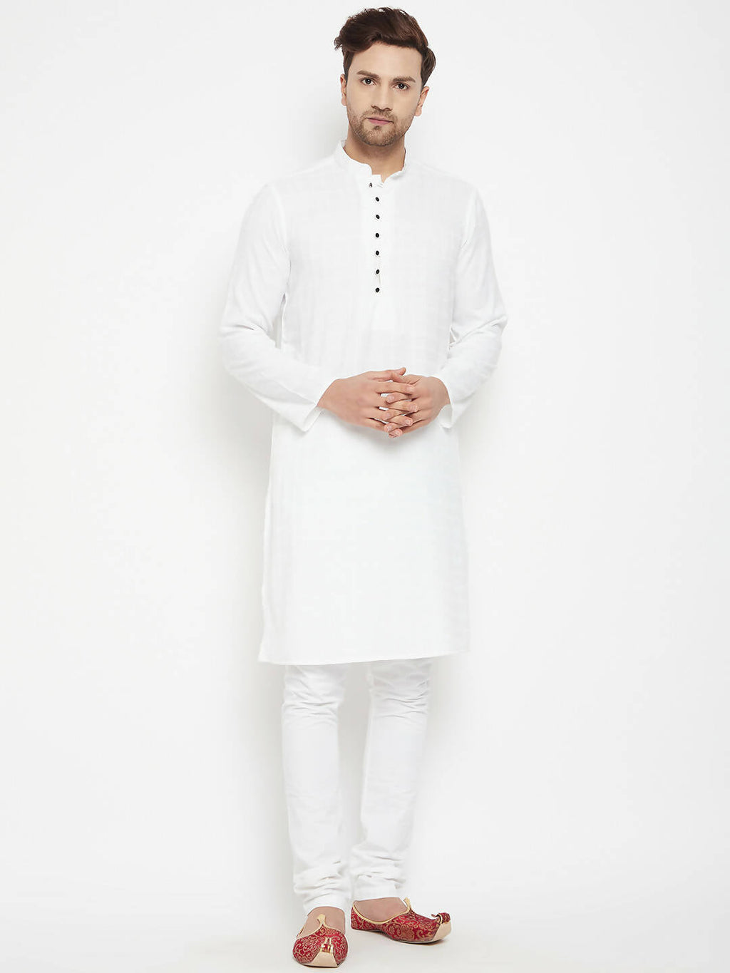 Even Apparels White Viscose Long Men's Kurta With Band Collar | Grocsy