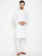 Even Apparels White Viscose Long Men's Kurta With Band Collar | Grocsy
