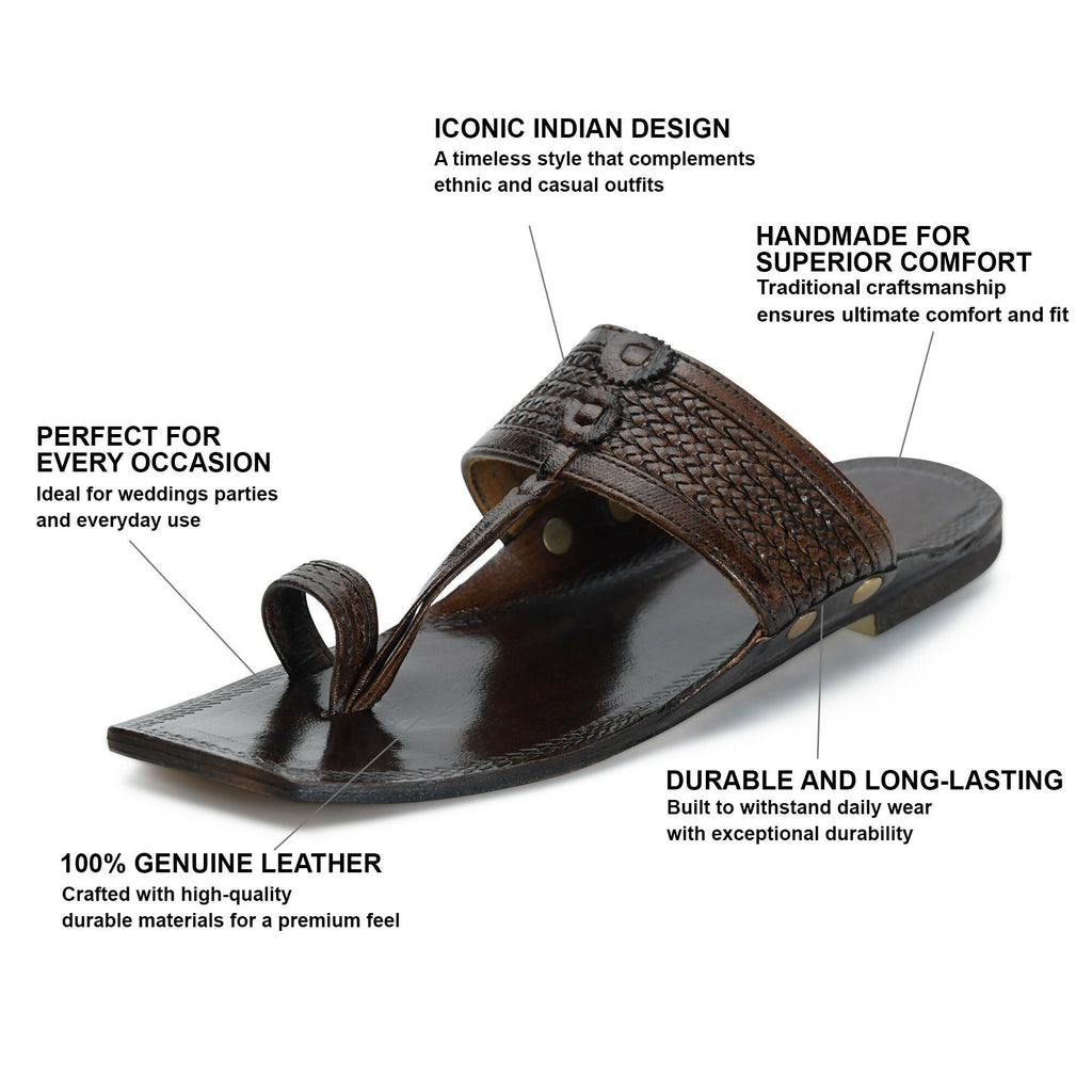 Stepsoft Men'S Square-Toe Kolhapuri | Handcrafted Brown Leather Ethnic Slippers | Grocsy