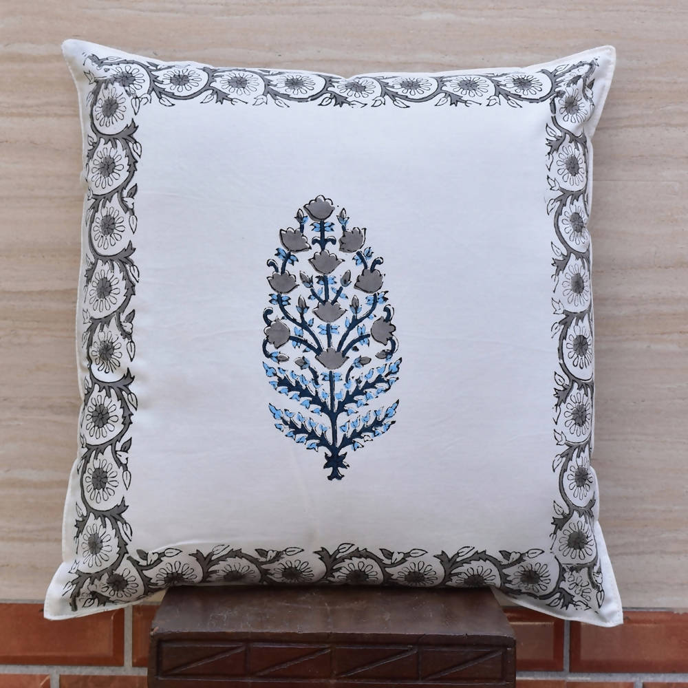 The Decor Nook Grey Floral Pattern With Grey Border Cushion Cover | Grocsy