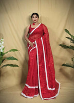 Exclusive Collection Beautiful Red Jaal Jamdani Saree | Grocsy