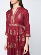 Aniyah Rayon Block Printed Anarkali Kurta In Maroon (AN-116A) | Grocsy