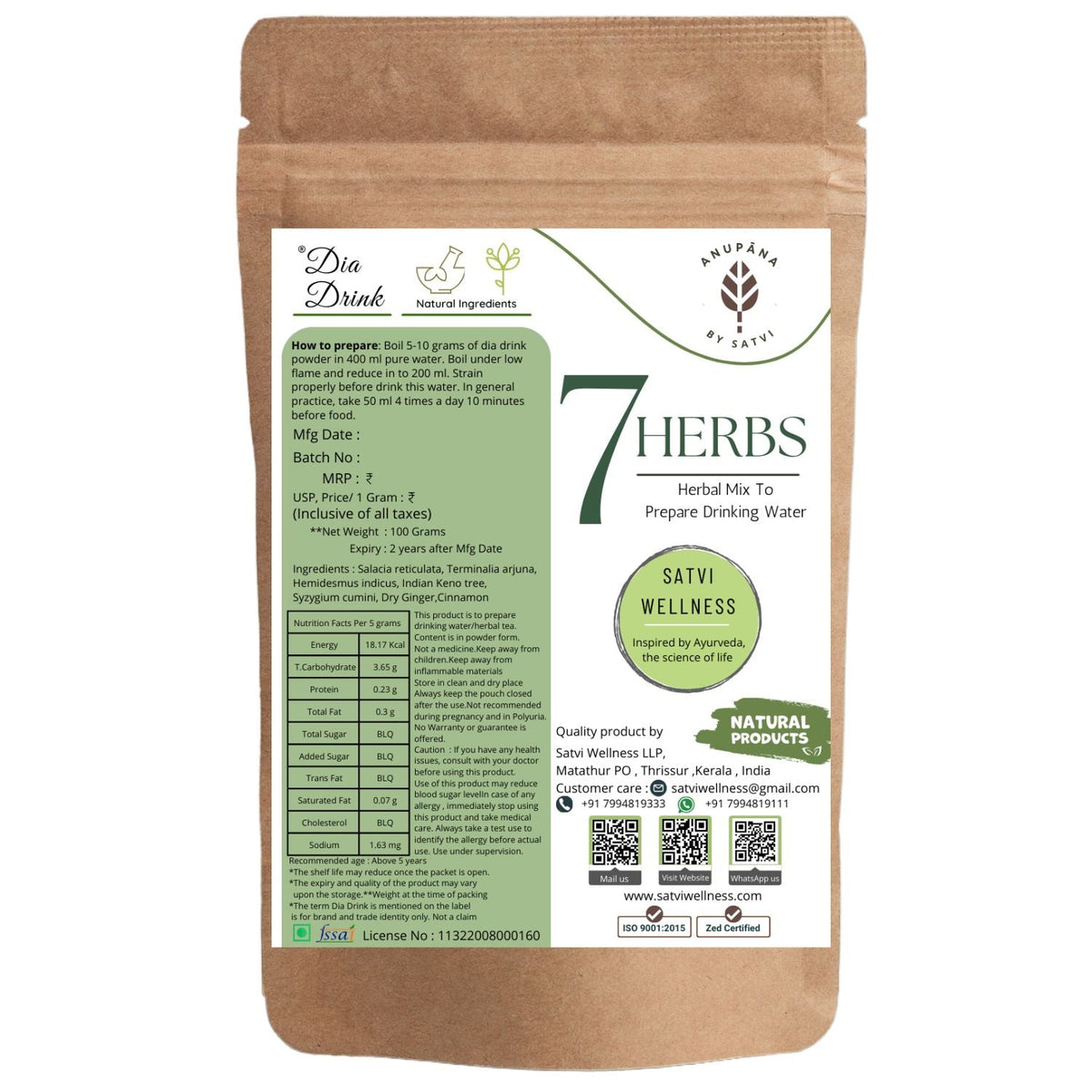 Satvi Wellness 7 Herbs | Diabetic Wellness | Herbal Drink Mix | Satvi Dia Drink | Grocsy