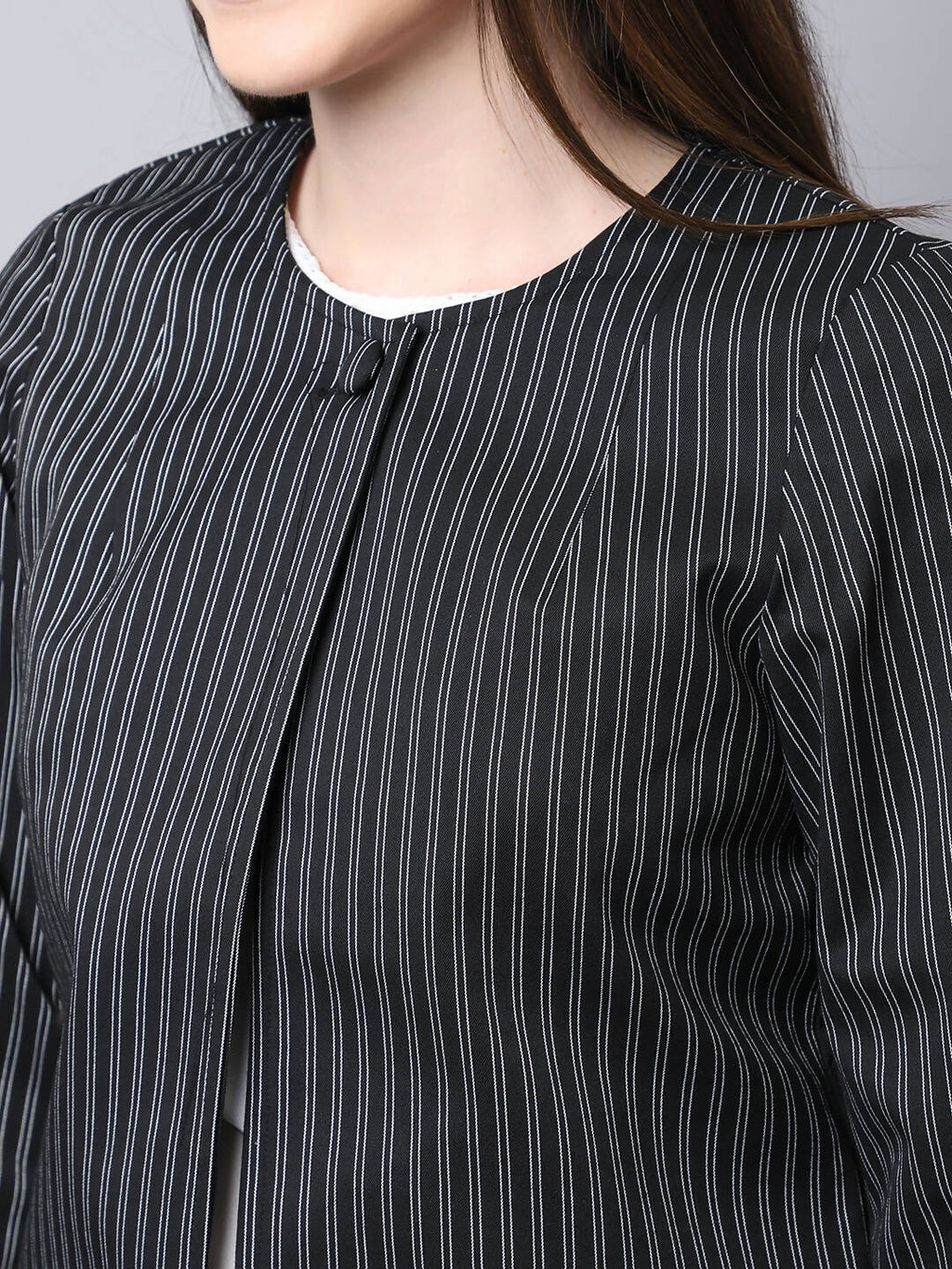 Even Apparels Black Polywool Open Front Statement Women's Jacket | Grocsy