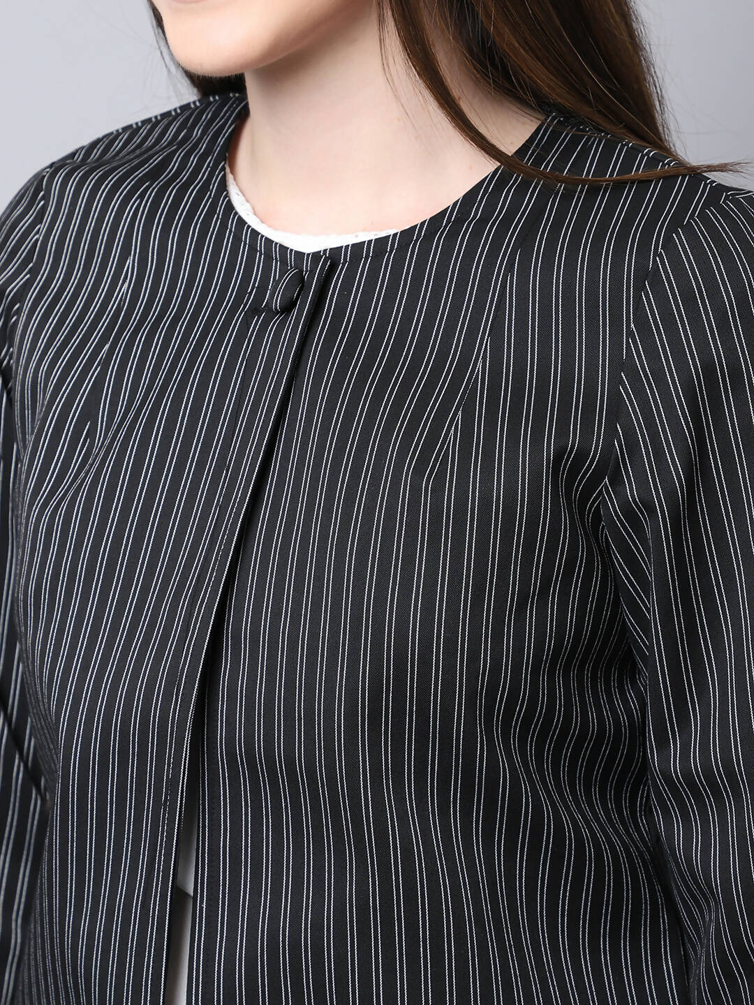 Even Apparels Black Polywool Open Front Statement Women's Jacket | Grocsy