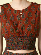 Myshka Women's Rust Ethnic Motifs Printed Top | Grocsy