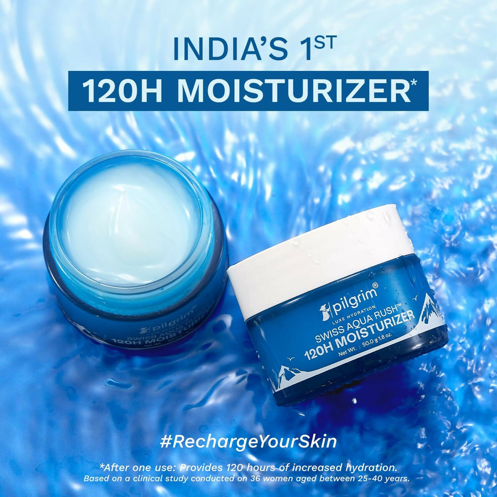 Pilgrim Swiss Aqua Rush 120H Moisturizer Strengthens skin barriers, Plump & glowing skin | Grocsy