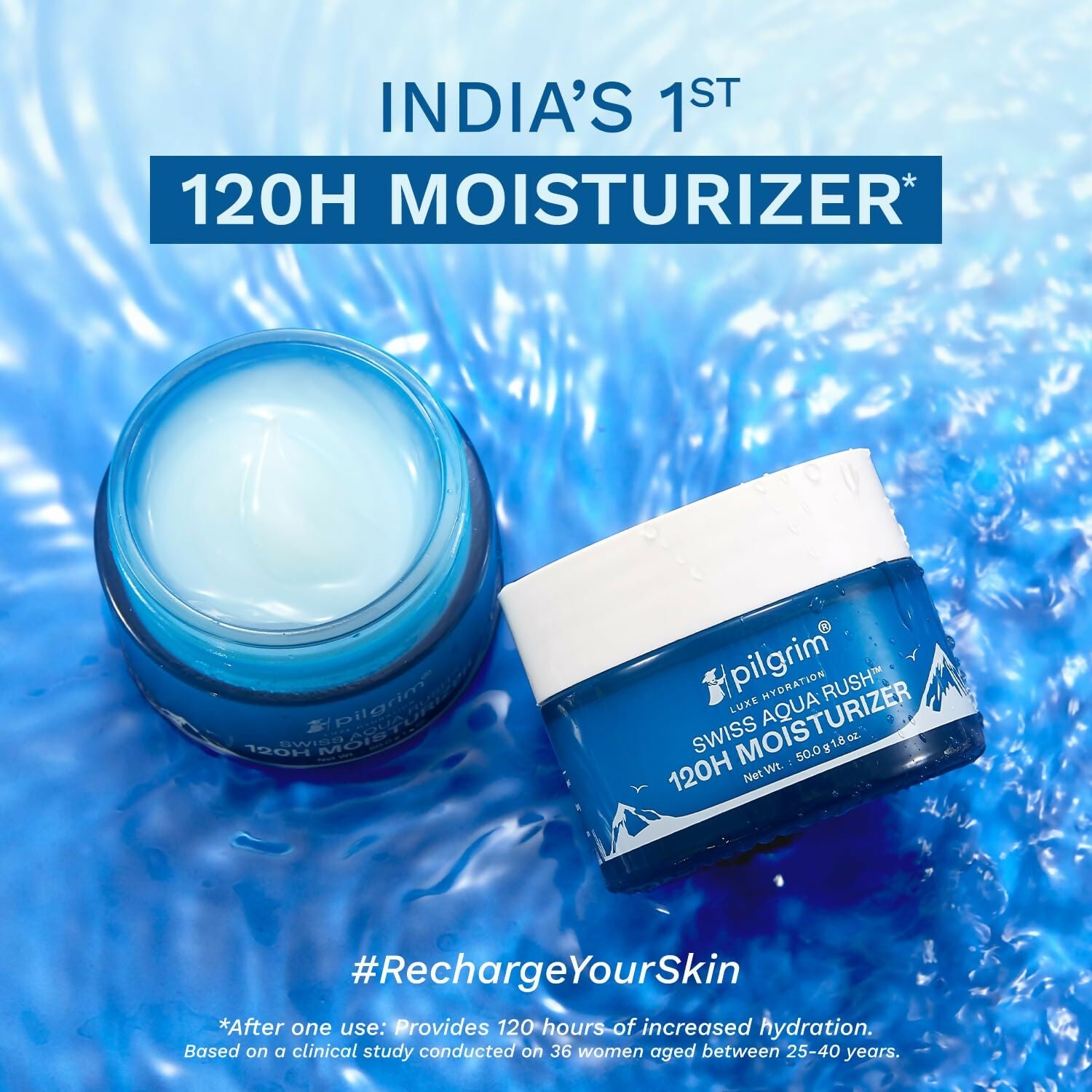 Pilgrim Swiss Aqua Rush 120H Moisturizer Strengthens skin barriers, Plump & glowing skin | Grocsy