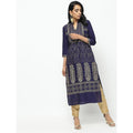 Cheera Navy Blue Straight Foil Printed Long Kurta | Grocsy