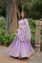 Lorenvalley Lavender Pure Viscose Jacquard with Golden Embroidered Sequins work Lehenga Choli | Grocsy