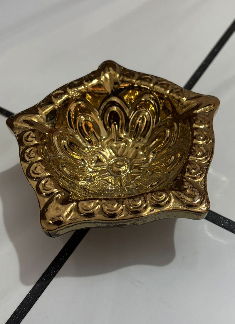 Wood estate Crafted From Metal Designer Diya | Grocsy