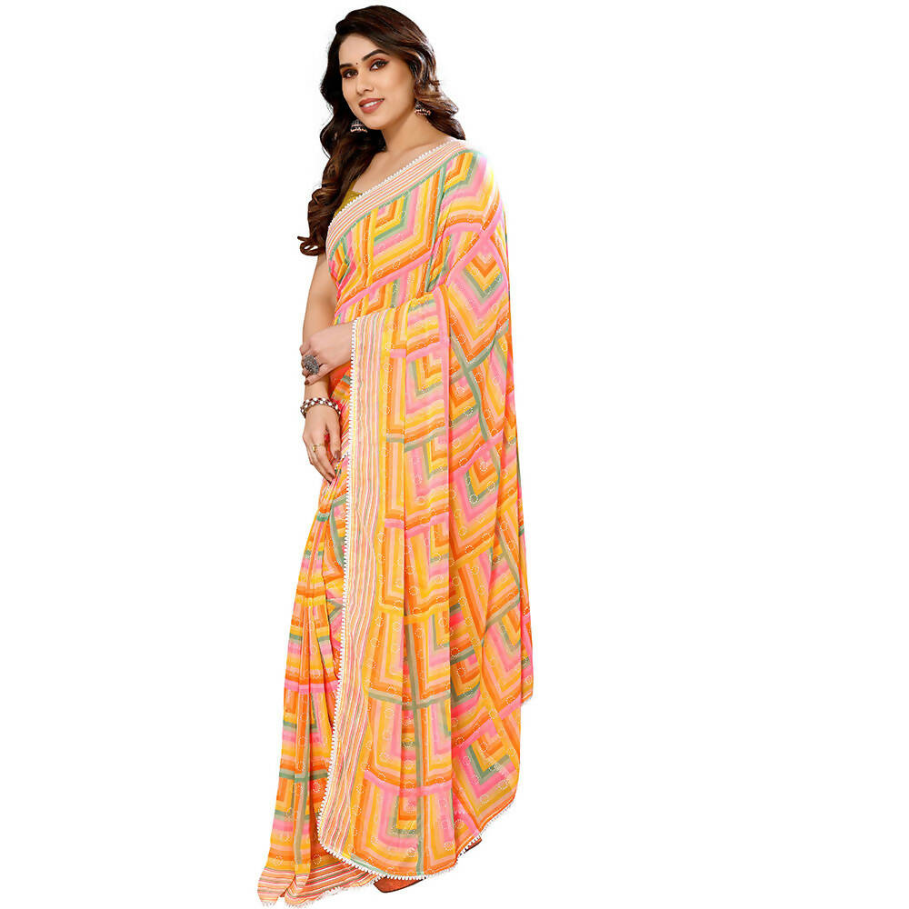 Women's Partywear Designer Yellow Georgette Fancy Saree - Satrangi | Grocsy