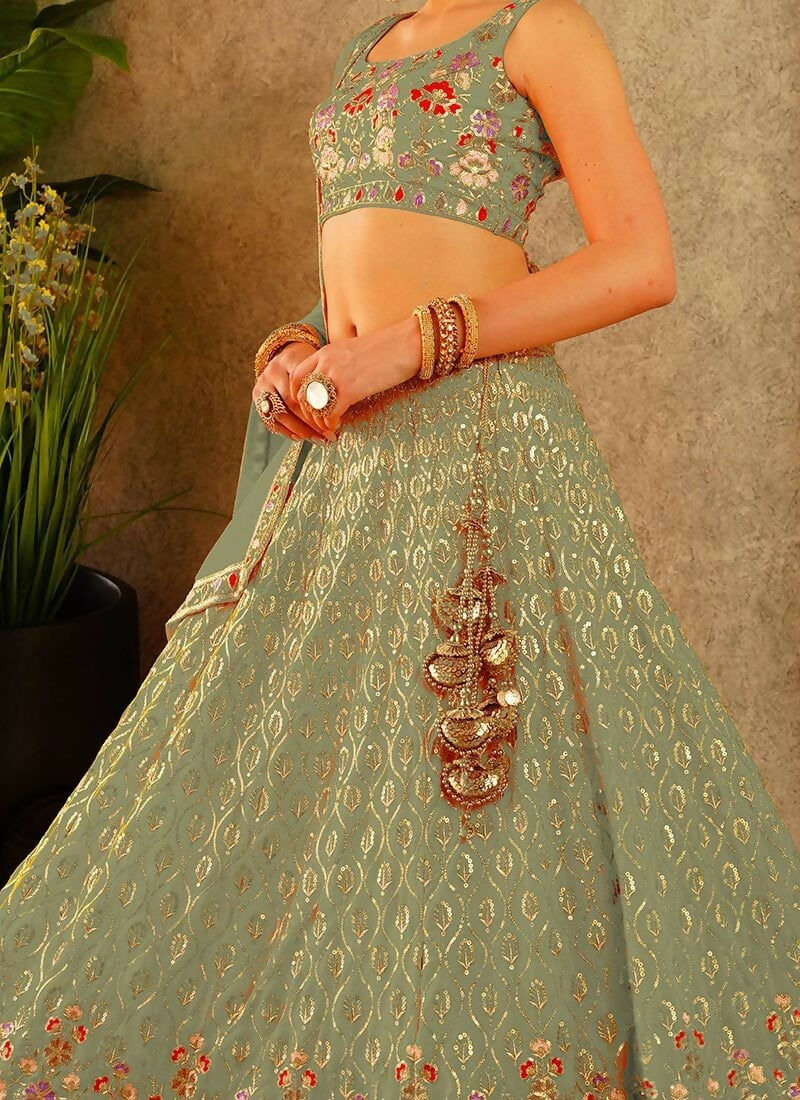 Lehenga Mart Pista Faux Georgette Designer Bollywood Style Wedding Wear Lehenga Choli | Grocsy